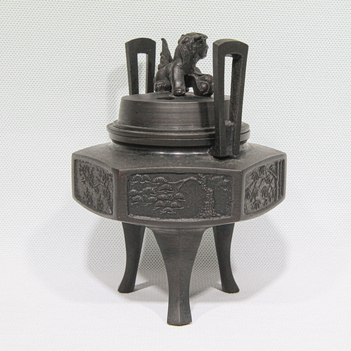 Hexagonal Bronze Kōro with Lion Finial