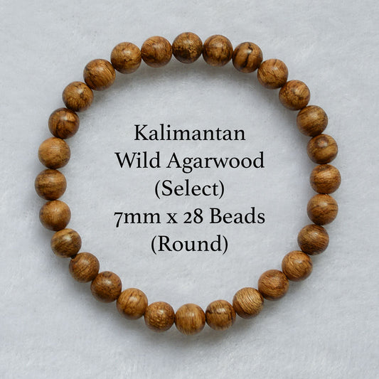 Wild Kalimantan Agarwood Round Bracelet (Select) 7mm x 28 Beads