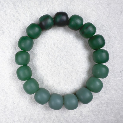 Russian Green Nephrite Barrel Beads Bracelet 12 x 11.3mm x 17 Beads