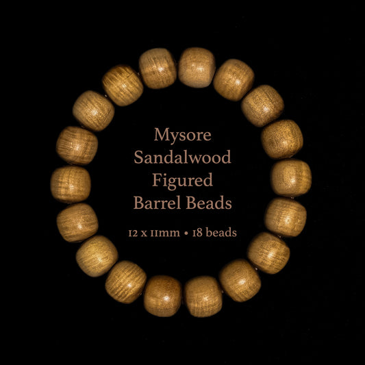 Mysore Sandalwood Figured Barrel Beads Bracelet 12mm x 11mm x 18 Beads