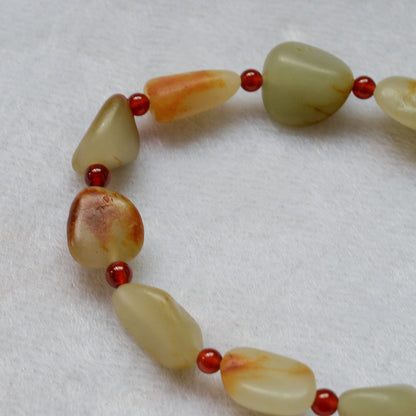 Khotan Nephrite Natural Pebble Beads Bracelet (12 Natural Pebble Beads)