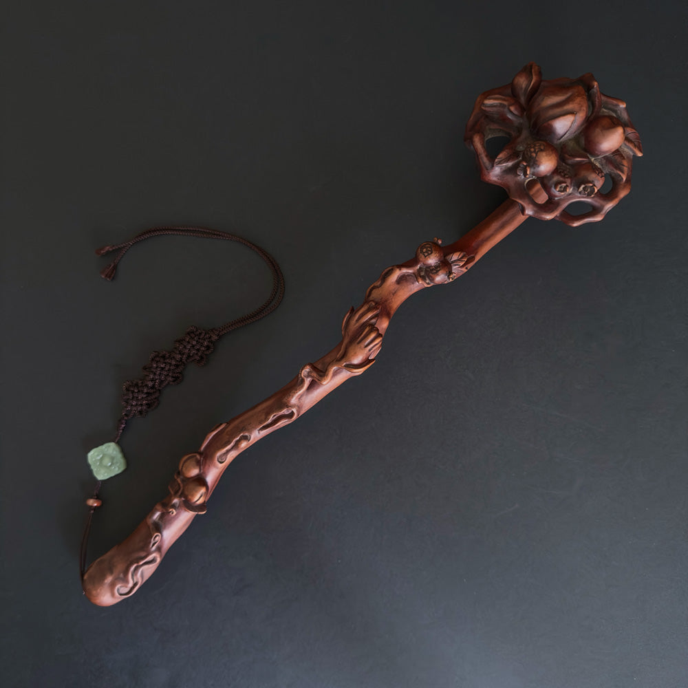 Pierced Boxwood Sceptre (Ruyi) - The Blessing of the Three Abundances 三多如意