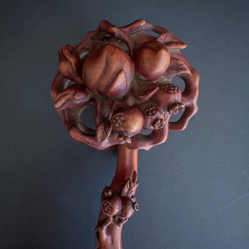 Pierced Boxwood Sceptre (Ruyi) - The Blessing of the Three Abundances 三多如意