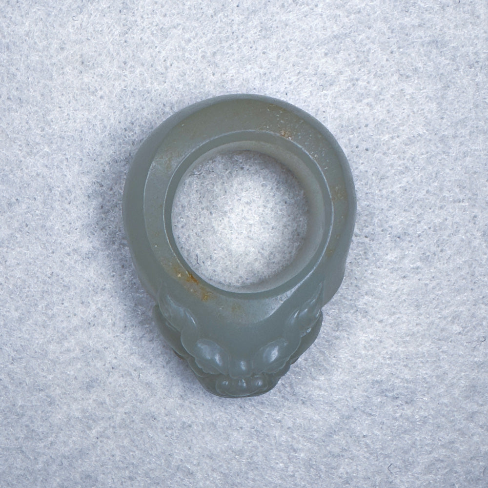 Greenish-White Seed Nephrite Taotie Thumb Ring with Sprinkled Gold Skin 20.5mm