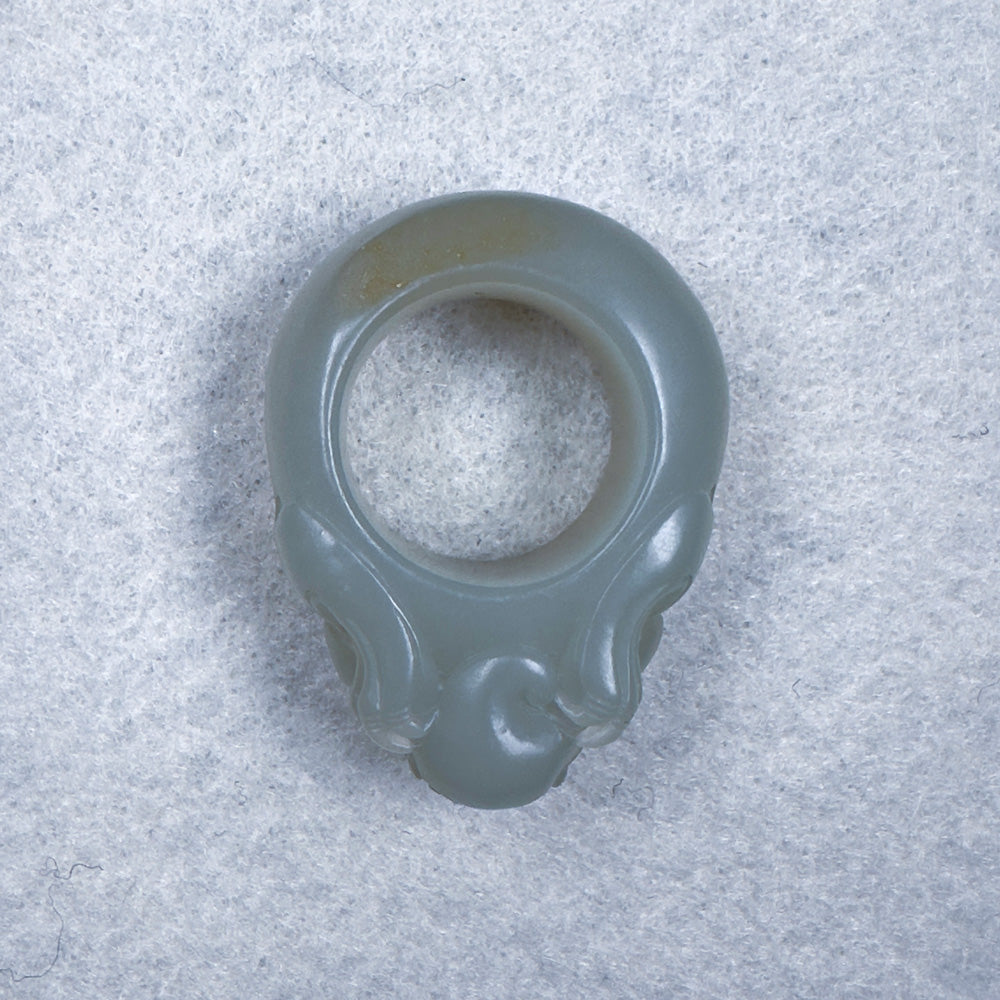 Greenish-White Seed Nephrite Taotie Thumb Ring with Sprinkled Gold Skin 20.5mm