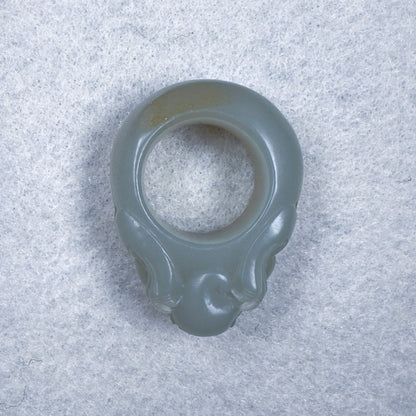 Greenish-White Seed Nephrite Taotie Thumb Ring with Sprinkled Gold Skin 20.5mm
