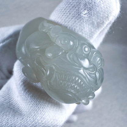 Greenish-White Seed Nephrite Taotie Thumb Ring with Sprinkled Gold Skin 20.5mm