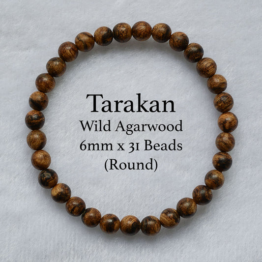 Wild Tarakan Agarwood Round Bracelet 6mm x 31 Beads