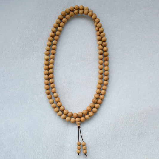 West Australian Old-Growth Santalum Spicatum Vertical Grain Mala 8mm × 108 Round Beads