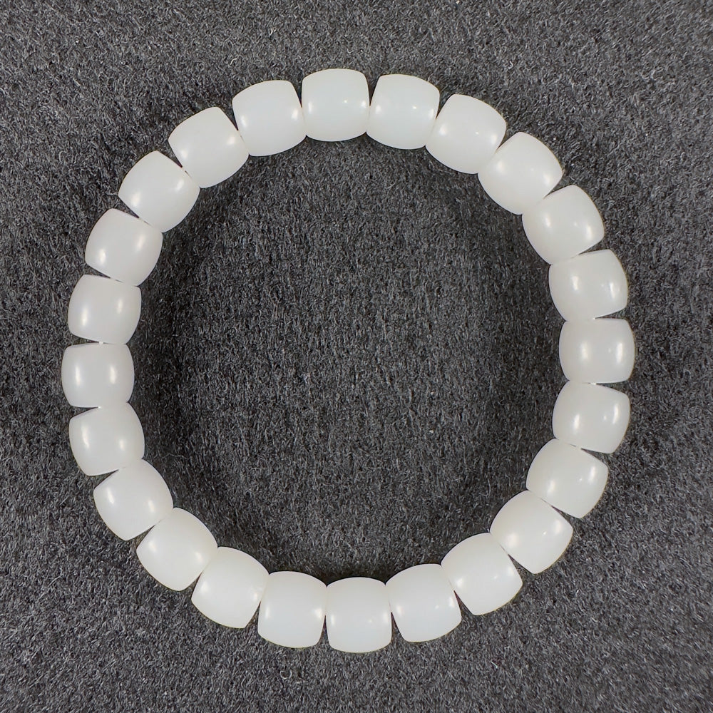 Qiemo White Nephrite Barrel Beads Bracelet 8 x 7.5mm x 24 Beads