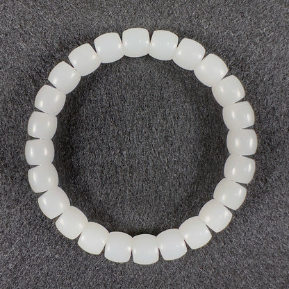 Qiemo White Nephrite Barrel Beads Bracelet 8 x 7.5mm x 24 Beads