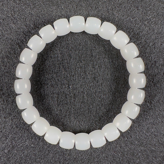 Qiemo White Nephrite Barrel Beads Bracelet 8 x 7.5mm x 24 Beads