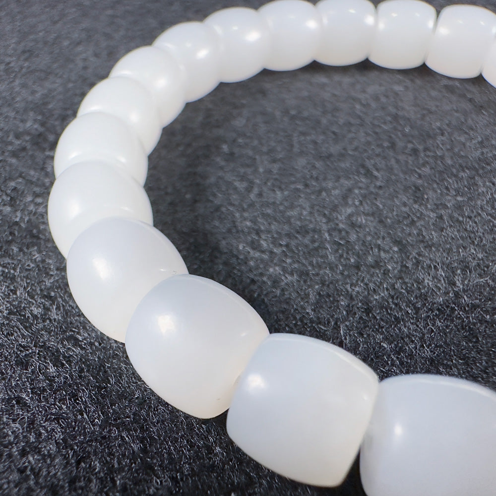 Qiemo White Nephrite Barrel Beads Bracelet 8 x 7.5mm x 24 Beads