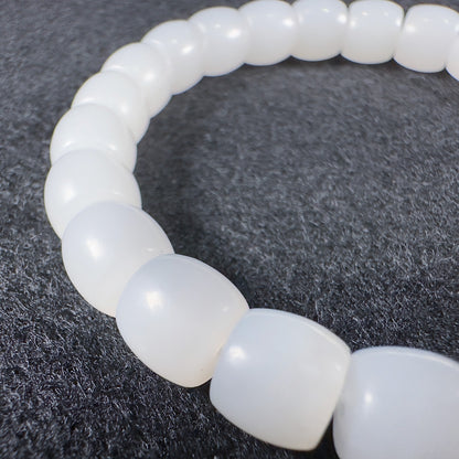 Qiemo White Nephrite Barrel Beads Bracelet 8 x 7.5mm x 24 Beads