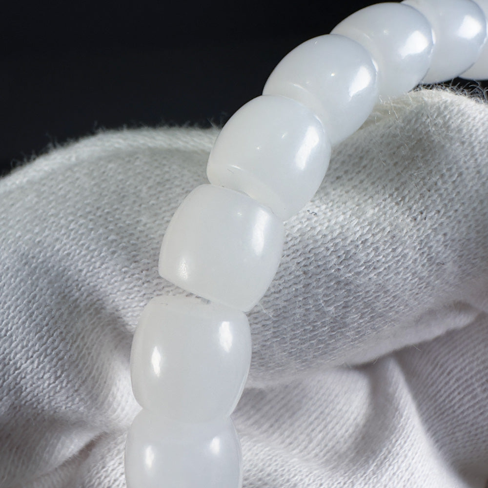 Qiemo White Nephrite Barrel Beads Bracelet 8 x 7.5mm x 24 Beads