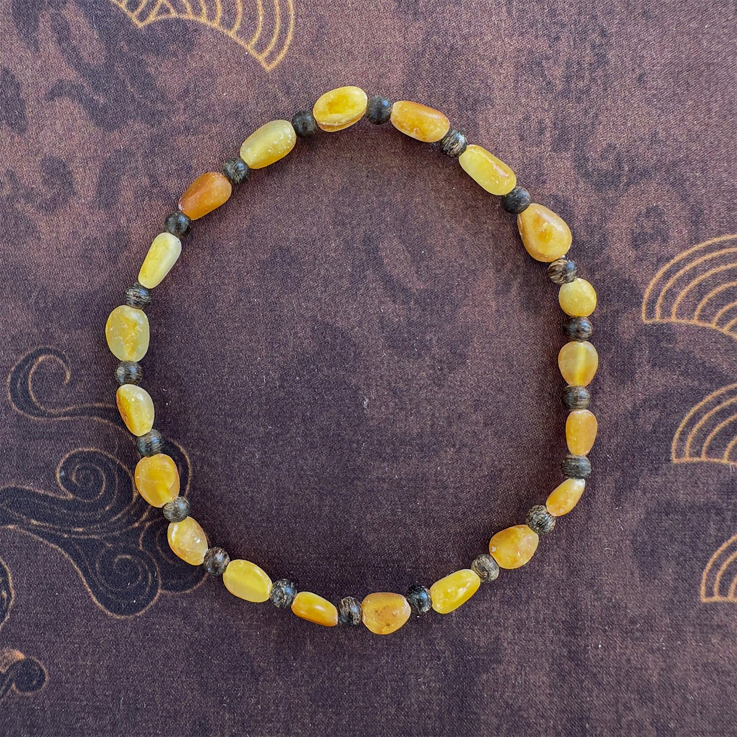 Yellow-Qin Seed Nephrite (Small Natural Shape) with Sinking Kalimantan Agarwood Beads Bracelet