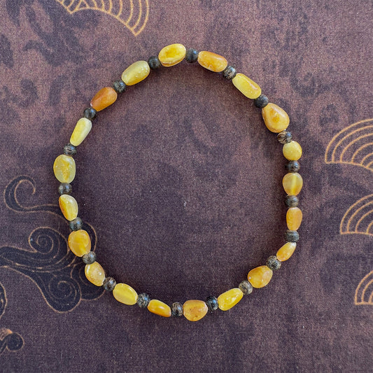 Yellow-Qin Seed Nephrite (Small Natural Shape) with Sinking Kalimantan Agarwood Beads Bracelet