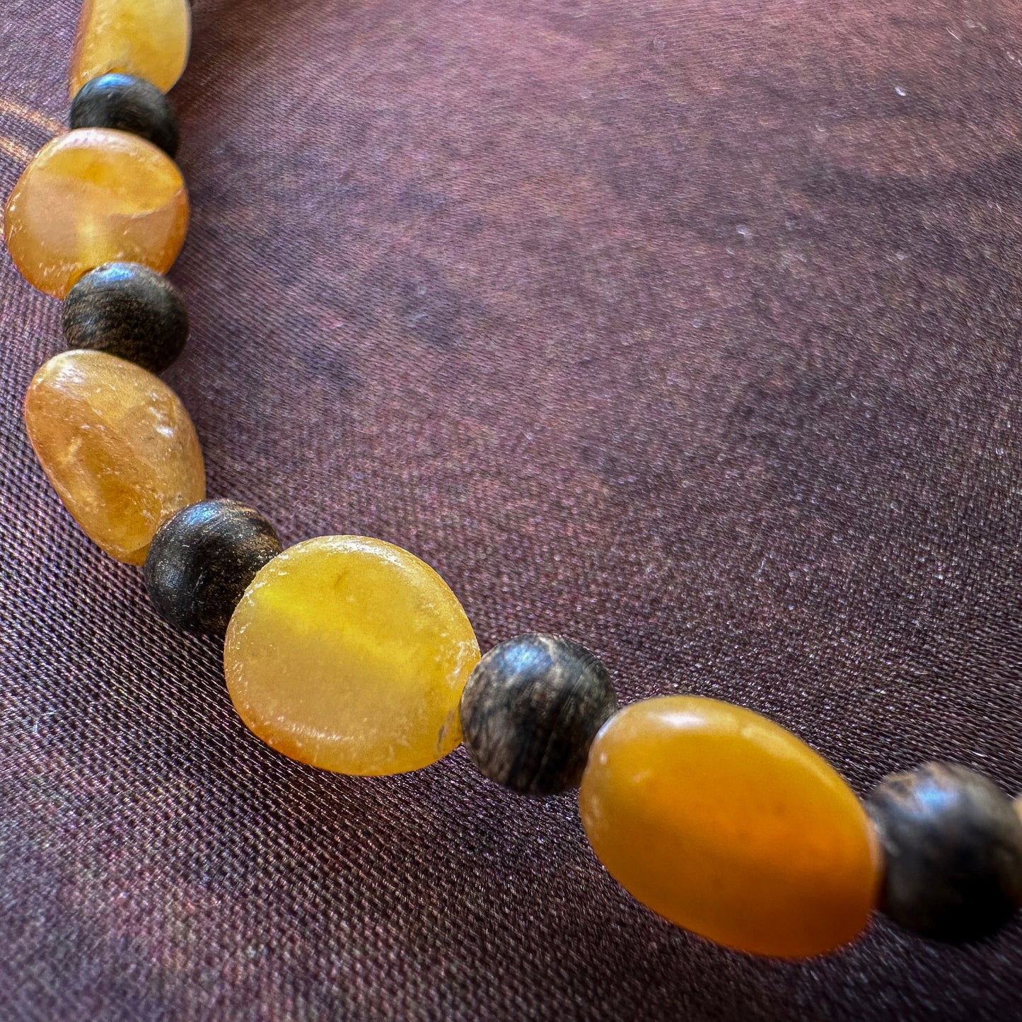 Yellow-Qin Seed Nephrite (Small Natural Shape) with Sinking Kalimantan Agarwood Beads Bracelet