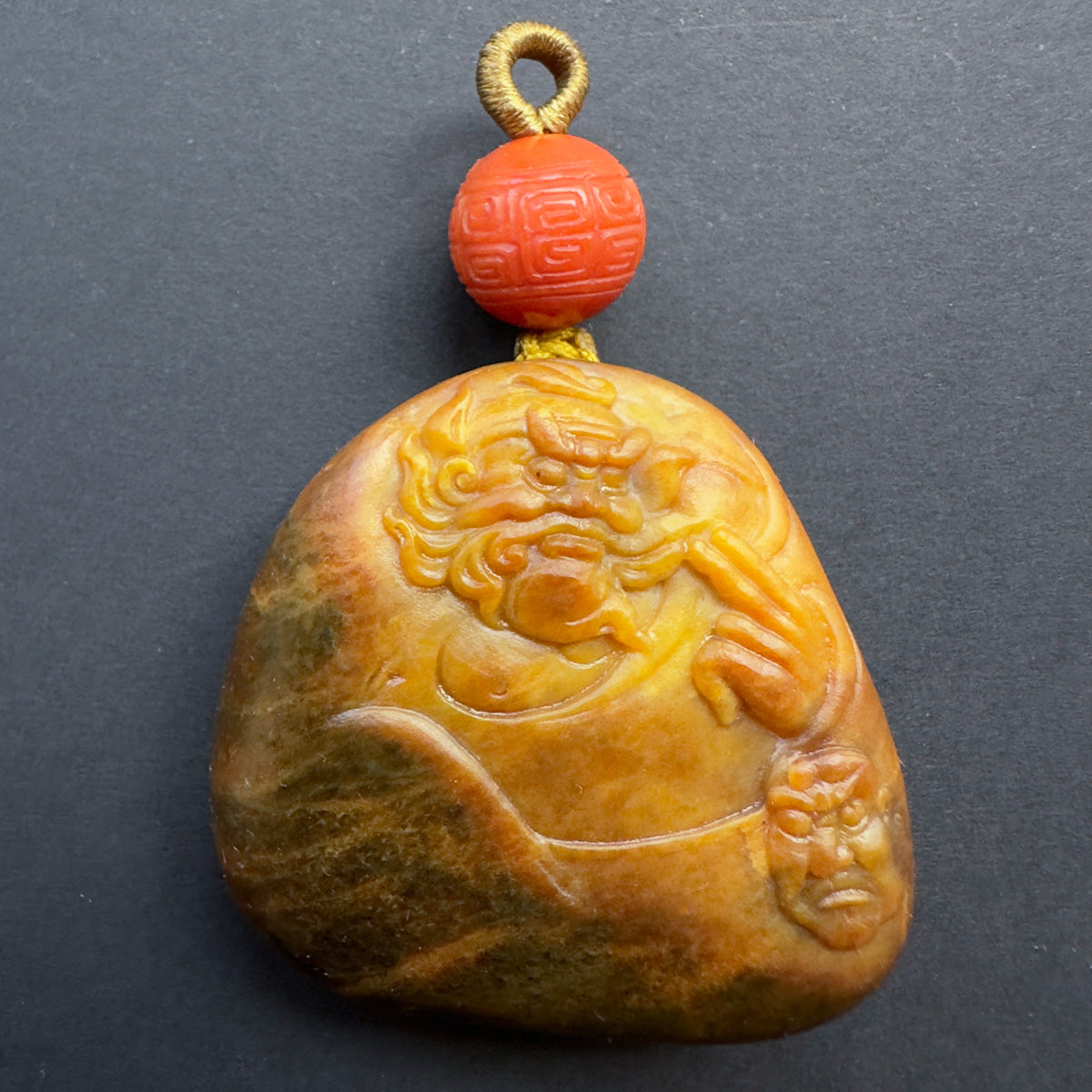 Zhong Kui Nephrite Pendant 黑皮黄沁籽料 · 钟馗五鬼运财