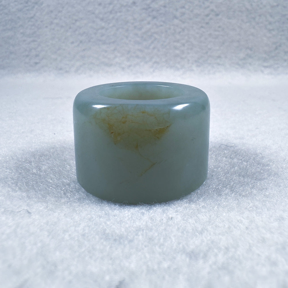 Hetian Qingyu Seed Nephrite Thumb Ring with Sprinkled Gold Skin 20.1mm
