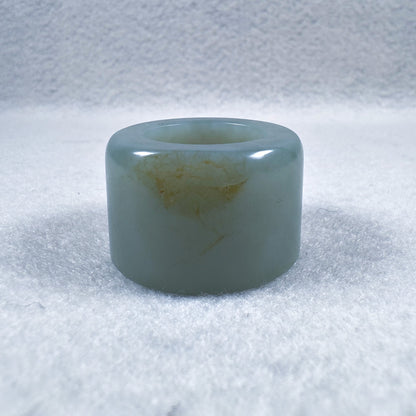 Hetian Qingyu Seed Nephrite Thumb Ring with Sprinkled Gold Skin 20.1mm