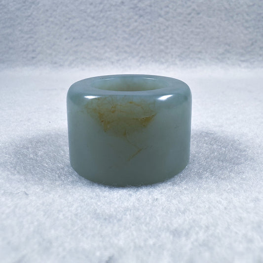 Hetian Qingyu Seed Nephrite Thumb Ring with Sprinkled Gold Skin 20.1mm