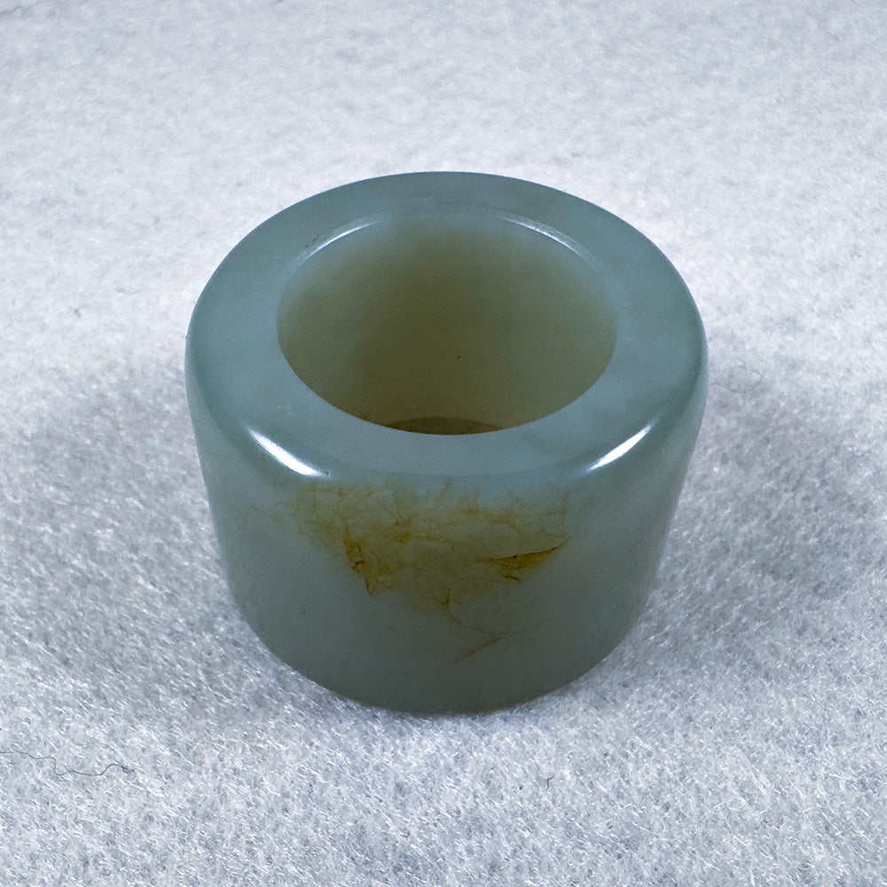 Hetian Qingyu Seed Nephrite Thumb Ring with Sprinkled Gold Skin 20.1mm