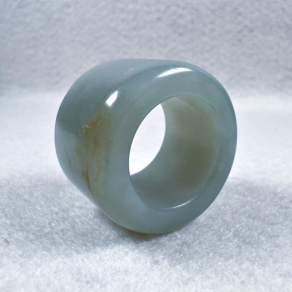 Hetian Qingyu Seed Nephrite Thumb Ring with Sprinkled Gold Skin 20.1mm