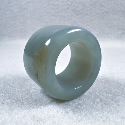 Hetian Qingyu Seed Nephrite Thumb Ring with Sprinkled Gold Skin 20.1mm