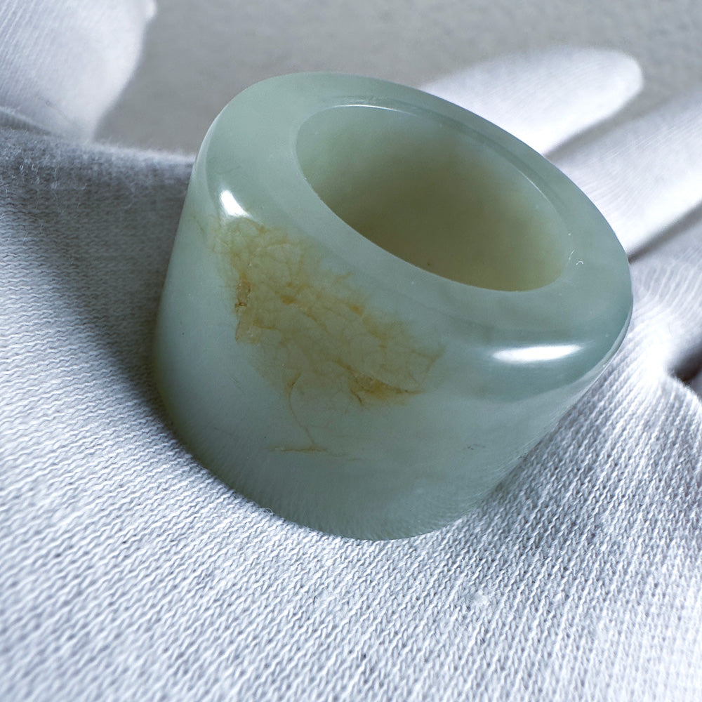 Hetian Qingyu Seed Nephrite Thumb Ring with Sprinkled Gold Skin 20.1mm