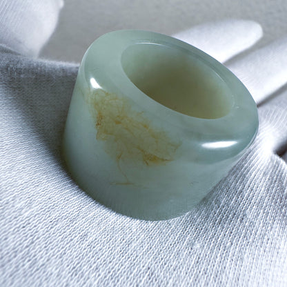 Hetian Qingyu Seed Nephrite Thumb Ring with Sprinkled Gold Skin 20.1mm