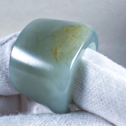 Hetian Qingyu Seed Nephrite Thumb Ring with Sprinkled Gold Skin 20.1mm