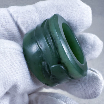 Green Nephrite "Rushing Waves" Thumb Ring 20.7mm