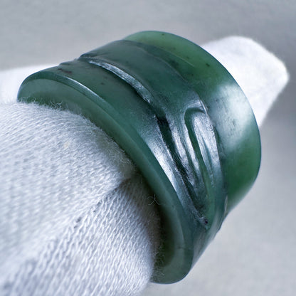 Green Nephrite "Rushing Waves" Thumb Ring 20.7mm