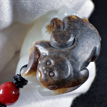 The Auspicious Black Playful Monkey on White Nephrite Longevity Peach with Ruyi Sceptre