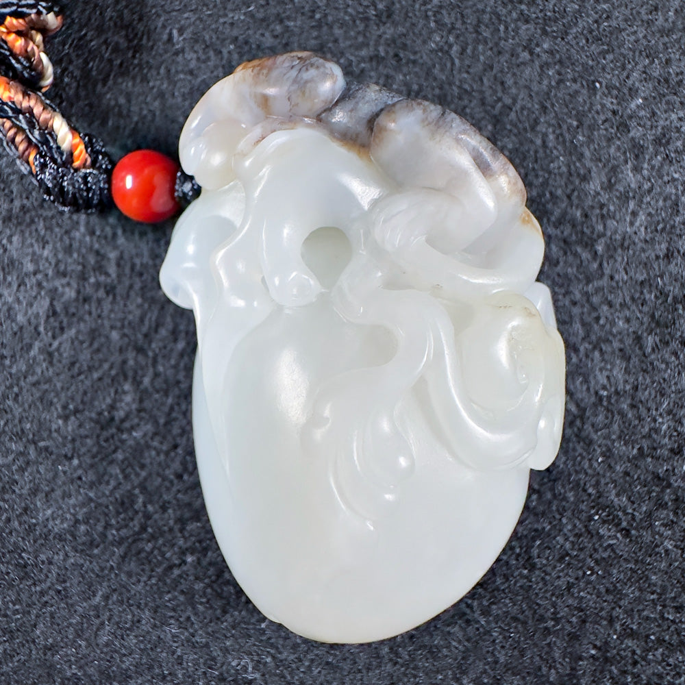 The Auspicious Black Playful Monkey on White Nephrite Longevity Peach with Ruyi Sceptre