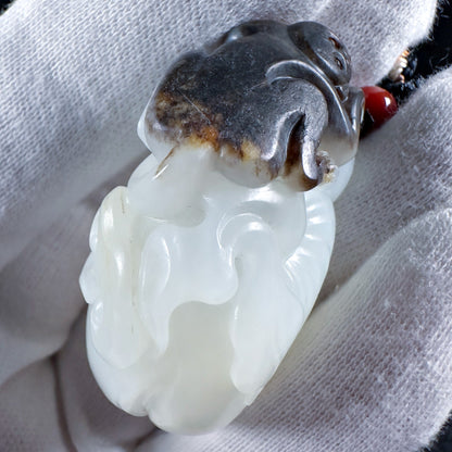 The Auspicious Black Playful Monkey on White Nephrite Longevity Peach with Ruyi Sceptre