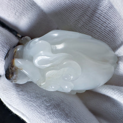 The Auspicious Black Playful Monkey on White Nephrite Longevity Peach with Ruyi Sceptre
