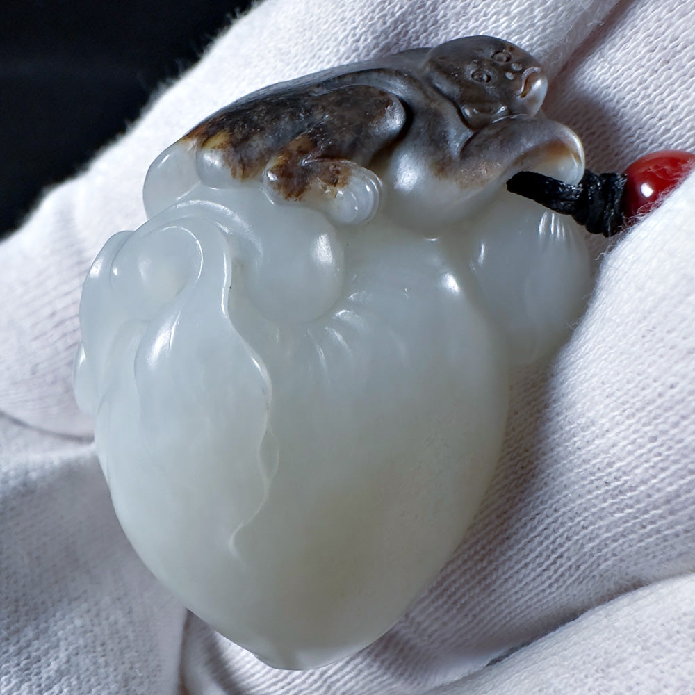 The Auspicious Black Playful Monkey on White Nephrite Longevity Peach with Ruyi Sceptre