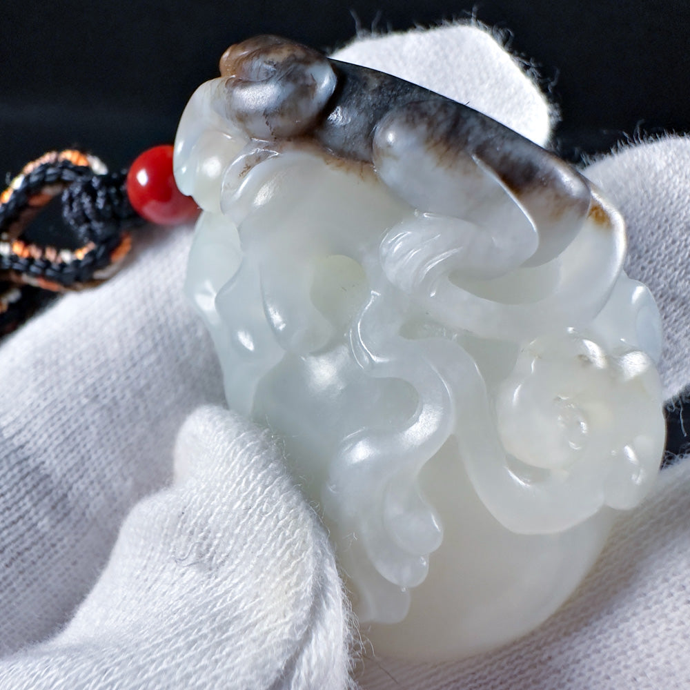The Auspicious Black Playful Monkey on White Nephrite Longevity Peach with Ruyi Sceptre