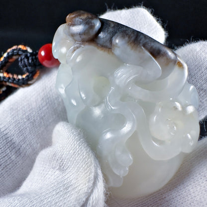 The Auspicious Black Playful Monkey on White Nephrite Longevity Peach with Ruyi Sceptre