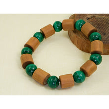 Load image into Gallery viewer, Mysore Sandalwood Barrel Beads with Malachite Bracelet
