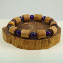 Load image into Gallery viewer, Mysore Sandalwood Barrel Beads with Amethyst Bracelet
