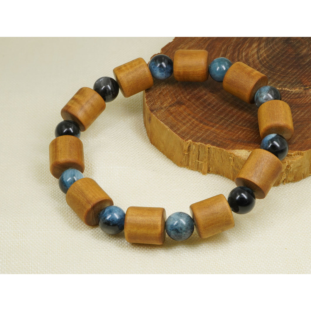 Mysore Sandalwood Barrel Beads with Smoky Aquamarine Beads Bracelet